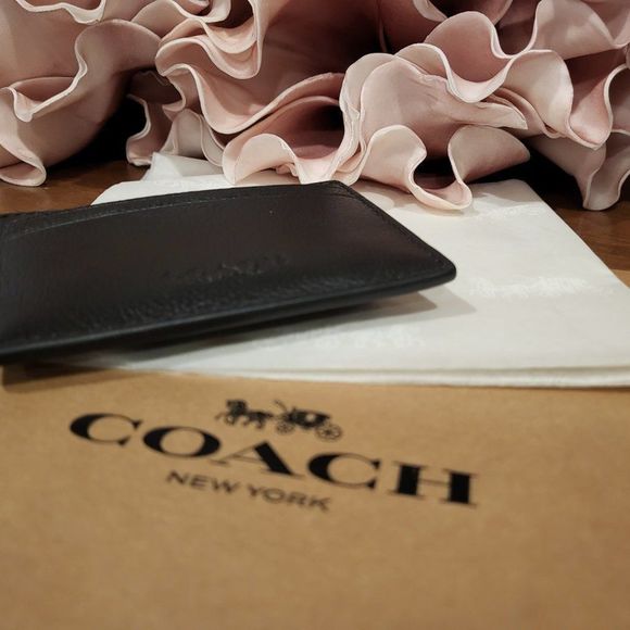 NWT COACH Money Clip Card Case in Black Leather with Coach Gift Box - Picture 3 of 6